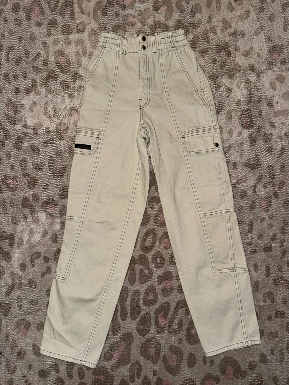 BDG Cream Utility Cargo Pants with High Elastic Waist